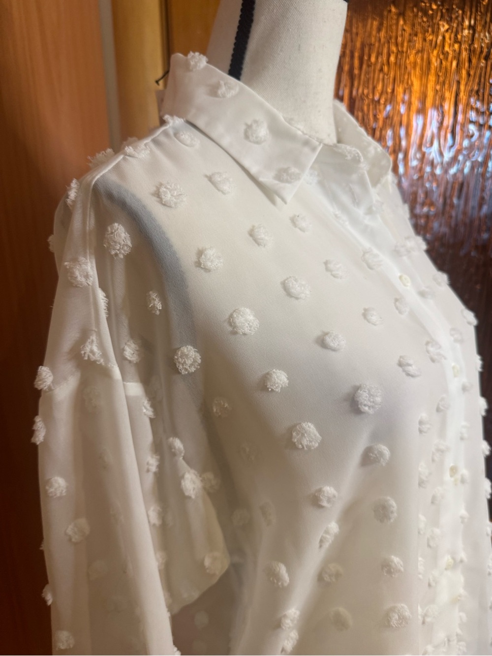 Zara White Textured Dot Button-Up Blouse - Picture 12 of 16